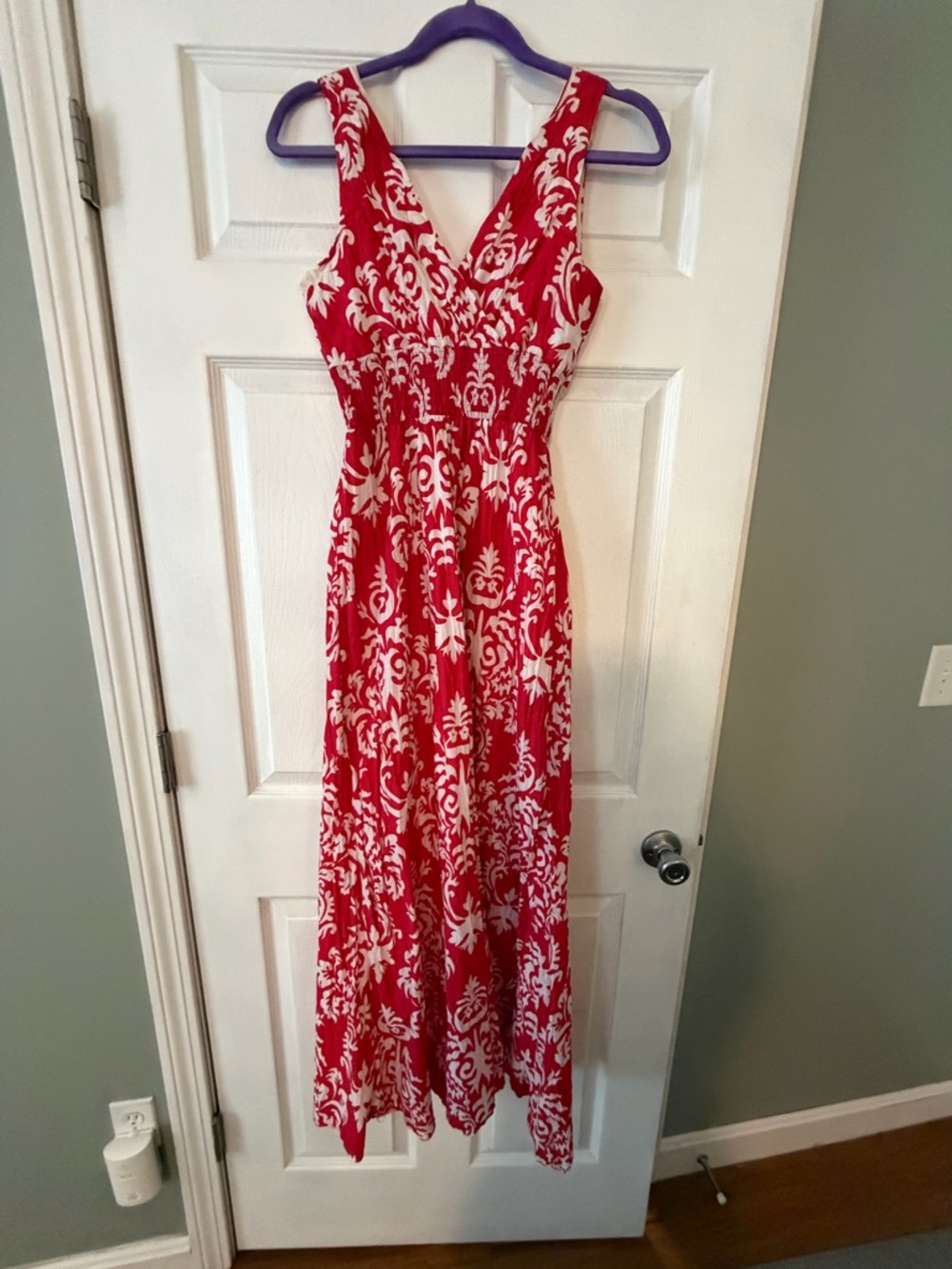 Merona Red and White Printed V-Neck Maxi Dress